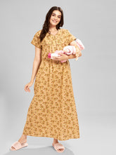 AV2 Women Printed Feeding/Nursing/Maternity Nighty Beige - 1184D