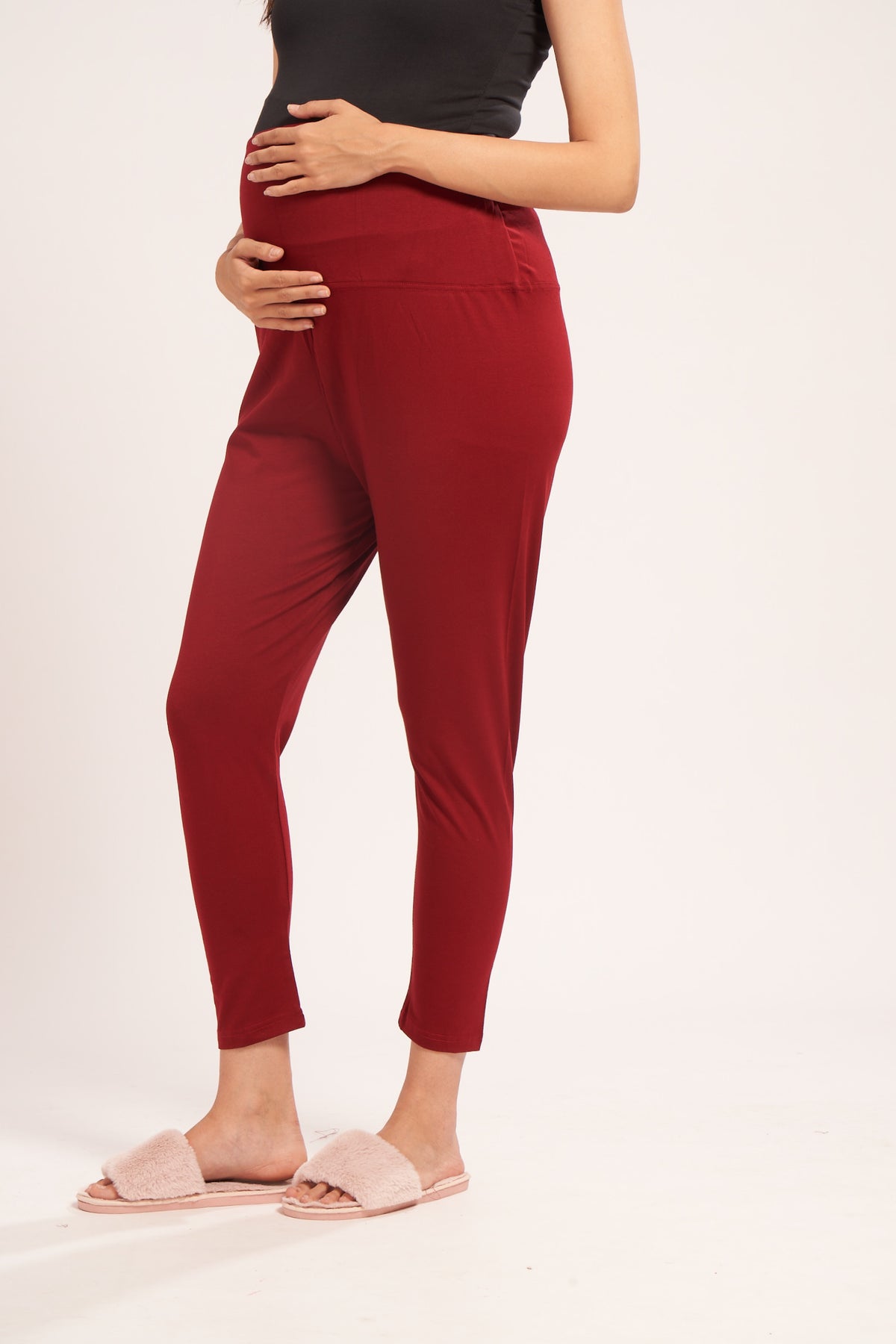 AV2 Women's Cotton Lycra Stretchable Maternity Leggings for Pregnant Women | Maternity Ethnic Leggings For Kurtas & Kurtis | Maternity Trousers Maroon Small - 5557C