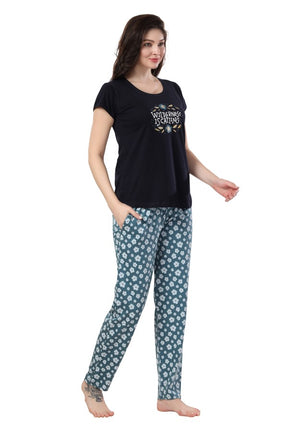 AV2 Women Hosiery Printed Top & Pajama Nightsuit Set Blue - 2407B