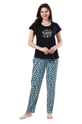 AV2 Women Hosiery Printed Top & Pajama Nightsuit Set Blue - 2407B