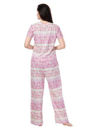 AV2 Women Cotton Printed Top & Pajama Nightsuit Set Pink Pattern - 2397A