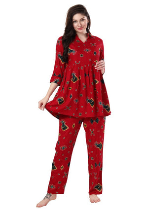 AV2 Women Rayon Printed Co-ords Red - 2466D