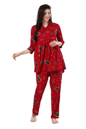 AV2 Women Rayon Printed Co-ords Red - 2466D