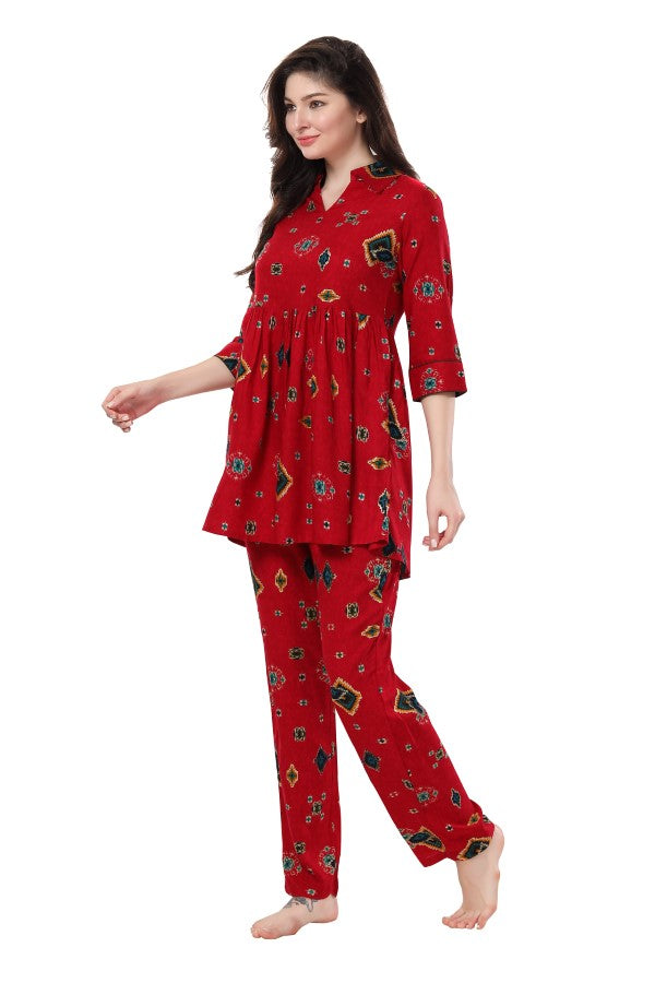 AV2 Women Rayon Printed Co-ords Red - 2466D