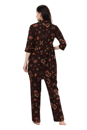 AV2 Women Rayon Printed Co-ords Brown - 2466A