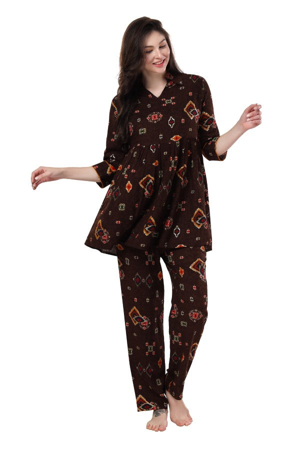 AV2 Women Rayon Printed Co-ords Brown - 2466A