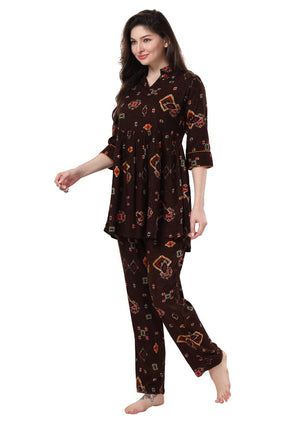 AV2 Women Rayon Printed Co-ords Brown - 2466A