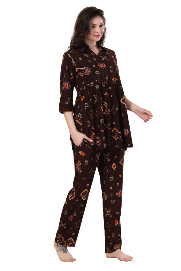 AV2 Women Rayon Printed Co-ords Brown - 2466A