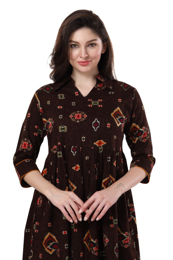 AV2 Women Rayon Printed Co-ords Brown - 2466A