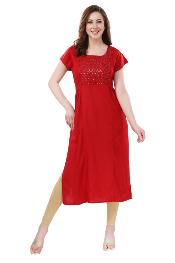 AV2 Women Nursing / Feeding Straight Cut Kurti RED - 5107A