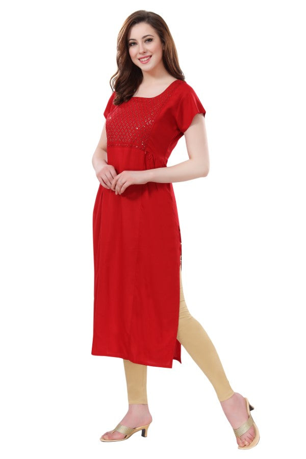 AV2 Women Nursing / Feeding Straight Cut Kurti RED - 5107A