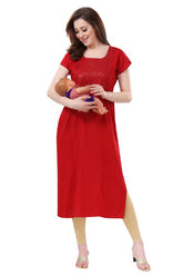 AV2 Women Nursing / Feeding Straight Cut Kurti RED - 5107A