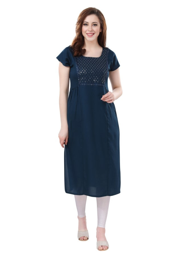 AV2 Women Nursing / Feeding Straight Cut Kurti Blue - 5107C