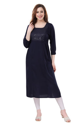 AV2 Women Nursing / Feeding Straight Cut Kurti Navy - 5108C