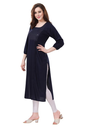 AV2 Women Nursing / Feeding Straight Cut Kurti Navy - 5108C