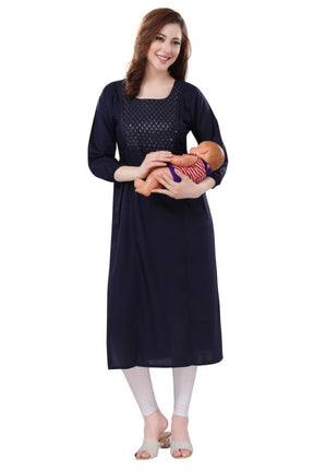 AV2 Women Nursing / Feeding Straight Cut Kurti Navy - 5108C