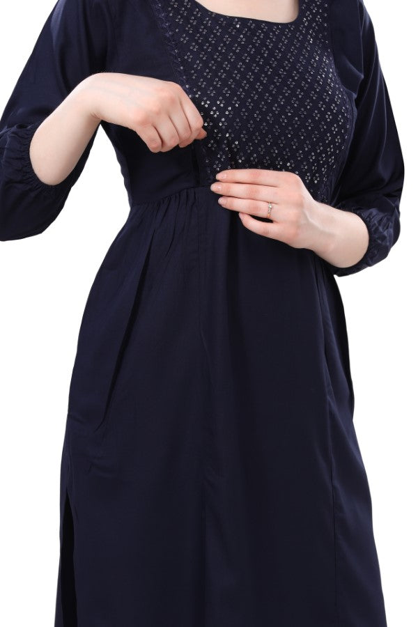 AV2 Women Nursing / Feeding Straight Cut Kurti Navy - 5108C