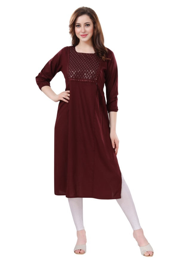 AV2 Women Nursing / Feeding Straight Cut Kurti Brown - 5108B