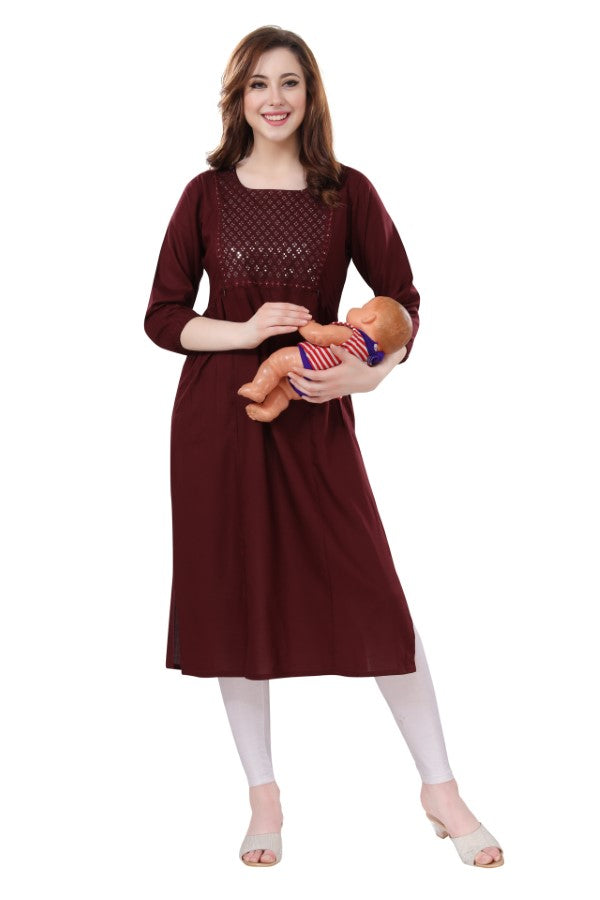 AV2 Women Nursing / Feeding Straight Cut Kurti Brown - 5108B