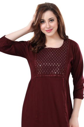 AV2 Women Nursing / Feeding Straight Cut Kurti Brown - 5108B