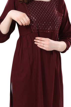 AV2 Women Nursing / Feeding Straight Cut Kurti Brown - 5108B