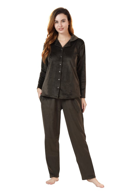 Women Solid Nightsuit Set with Top & Pyjama