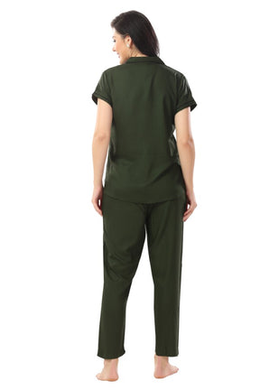 AV2 Women Rayon Short Sleeve Top And Pyjama Nightsuit Set Olive - 2328C