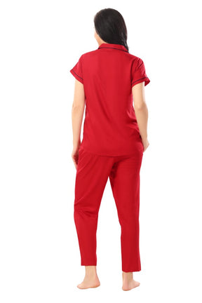 AV2 Women Rayon Short Sleeve Top And Pyjama Nightsuit Set Maroon - 2328B