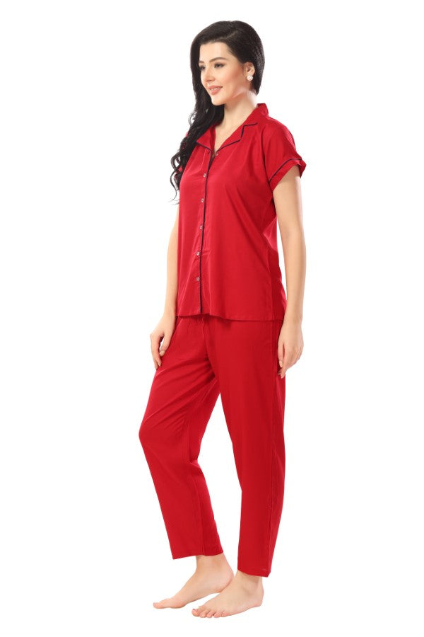 AV2 Women Rayon Short Sleeve Top And Pyjama Nightsuit Set Maroon - 2328B