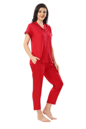 AV2 Women Rayon Short Sleeve Top And Pyjama Nightsuit Set Maroon - 2328B