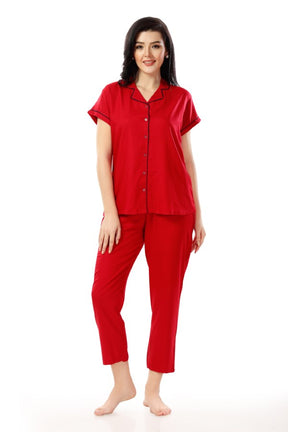 AV2 Women Rayon Short Sleeve Top And Pyjama Nightsuit Set Maroon - 2328B