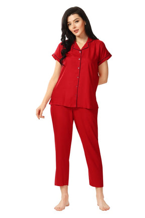 AV2 Women Rayon Short Sleeve Top And Pyjama Nightsuit Set Maroon - 2328B