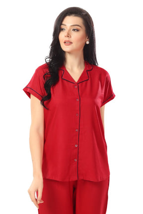 AV2 Women Rayon Short Sleeve Top And Pyjama Nightsuit Set Maroon - 2328B