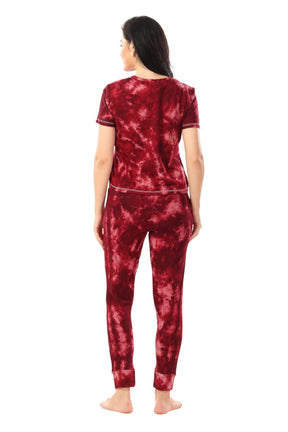 AV2 Women Cotton Tie Dye Top & Pyjama Nightsuit set Maroon - 2327C