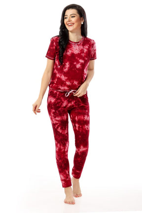 AV2 Women Cotton Tie Dye Top & Pyjama Nightsuit set Maroon - 2327C