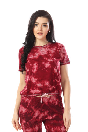 AV2 Women Cotton Tie Dye Top & Pyjama Nightsuit set Maroon - 2327C