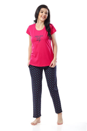 AV2 Women Cotton Printed Top & Pyjama Nightsuit set Pink - 2270B