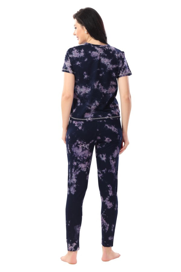 AV2 Women Cotton Tie Dye Top & Pyjama Nightsuit set Blue - 2327B