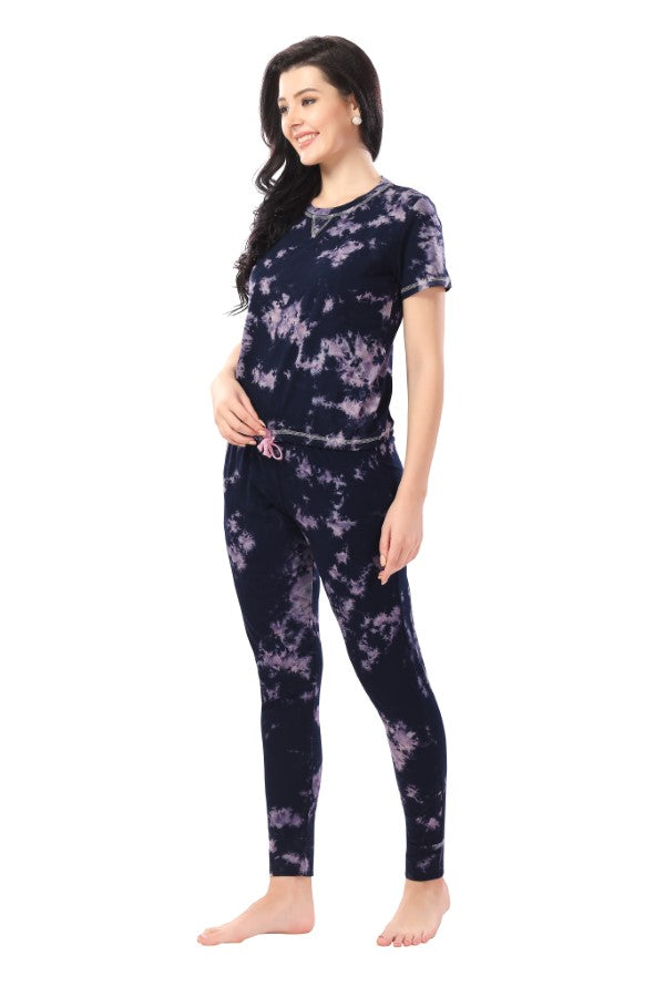 AV2 Women Cotton Tie Dye Top & Pyjama Nightsuit set Blue - 2327B