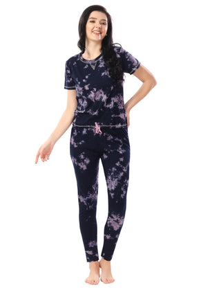 AV2 Women Cotton Tie Dye Top & Pyjama Nightsuit set Blue - 2327B