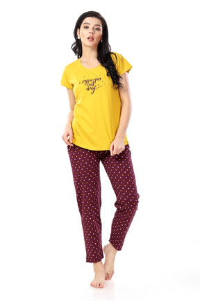 AV2 Women Cotton Printed Top & Pyjama Nightsuit set Mustard - 2270A